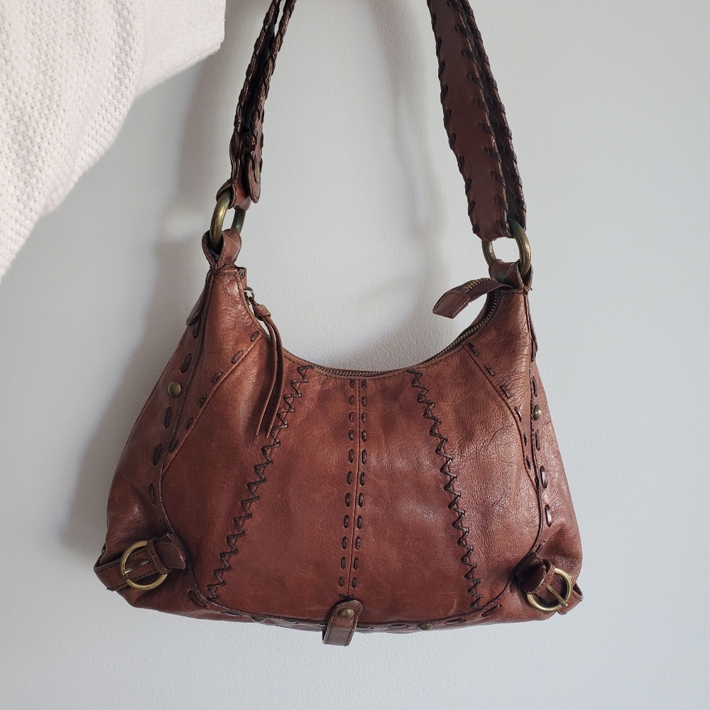 TOSCA BLU Purse Brown Leather Studded Embellishment Shoulder Hobo purse Handbag